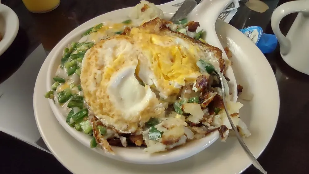 Skillet with Chicken Fried Steak Egg and Cheese